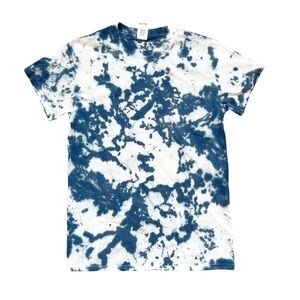 Gildan Bleached Tee Unisex Size Small Blue White Tie Dye Effect Short Sleeve
